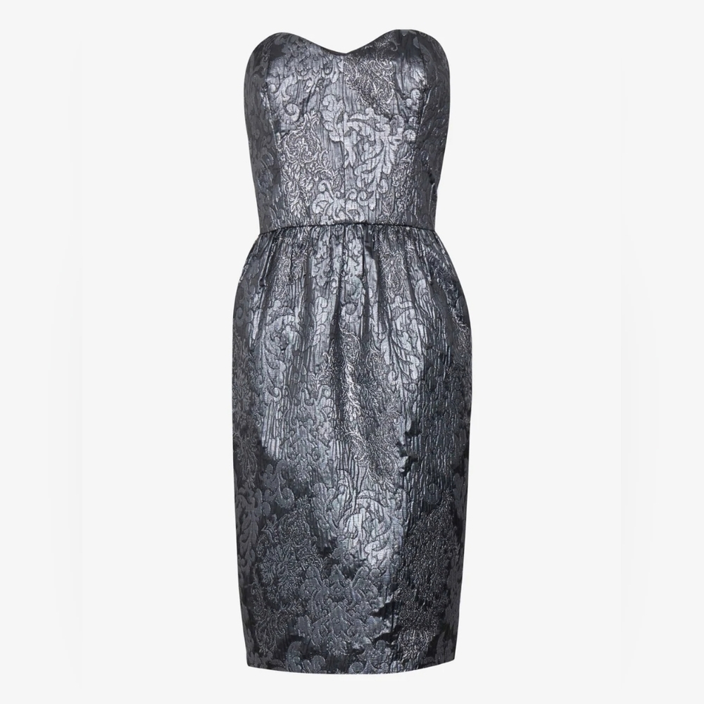 French Connection Little Shilling Jacquard Boobtube 0 NWT New Black Silver dress